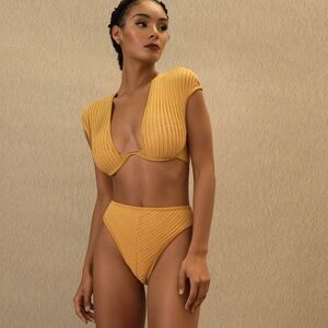 Andrea Iyamah ‘Pura’ Stylish Mustard Yellow Ribbed Bikini Set